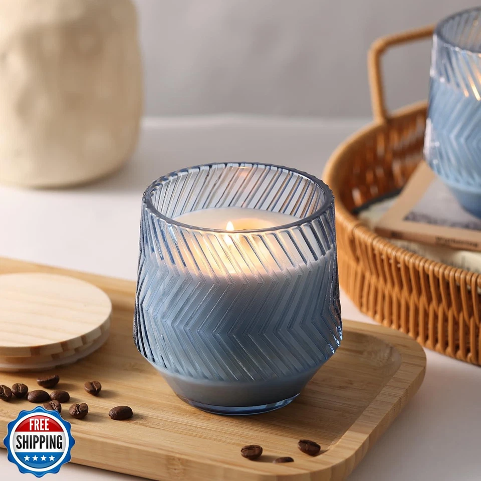 LAMORGIFT 6 Pcs 13.5 OZ Blue Large Candle Jars for Making Candles, Ribbed Uni - Image 4 of 4