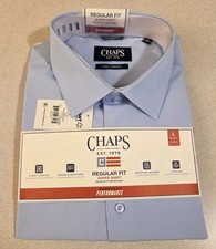 Chaps Men's LARGE 16-16.5 34/35 Long Sleeve Performance Dress Shirt BLUE 10726