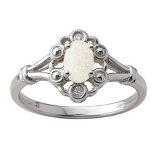 Sterling Silver Oval Gemstone Diamond Birthstone Rings