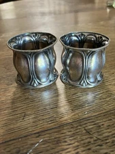 Set of  2 Antique Sterling Silver Round Napkin Rings Engraved Unmarked