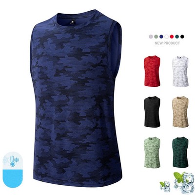 Sleeveless T-shirt Men Quick-drying Fitness Bodybuilding Shirt Male Fashion Bask
