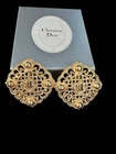 Christian Dior huge Rare runway monogram Gold Plt earrings Boxed
