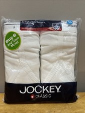 Jockey Classic 6 Pack Men's White Full Rise Briefs Y-Front Fly Cotton Size 36