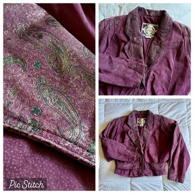 Vtg 80s Paisley Suede Jacket Women L Boho Western Gothic Fairy Folk Eclectic Art