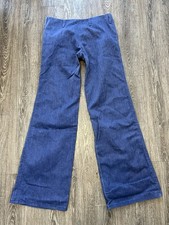 Vintage 70s Bell Bottom Jeans Womens 30x33 Blue Faded Whisker Flare Hippie Low