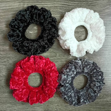 Set of 4 Crochet Handmade Velvet Ruffle Hair Scrunchies Set 3