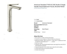 American Standard Brushed Nickel Bathroom Faucet 7105152.295 Studio S Series New