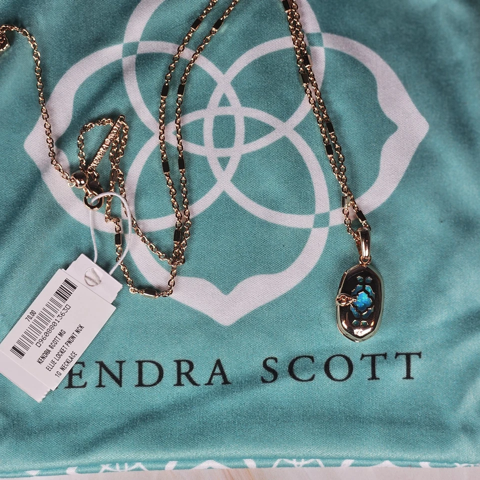 Collar Colgante Medallón Kendra Scott Ellie Azul Kyocera Ópalo Oro Rosa Nuevo con Etiquetas Difícil de Encontrar Foto 3 de 4