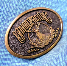 Union Pacific Railroad Promo Belt Buckle Mountain Elk Logo Vtg 70s BTS .BLT243