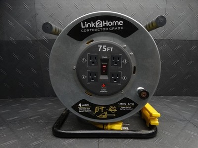 Link2Home 75 ft. 12/3 Extension Cord Storage Reel w/ 4 Outlets & Circuit Breaker