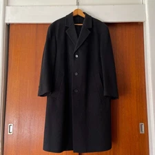 Vintage 1990s Black Lambswool Cashmere Wool Coat Peacoat Nordstrom Mens Medium