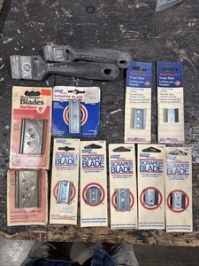 2 Scrapers And Assorted Scraper Blades, Red Devil, Hyde and Master Mechanic