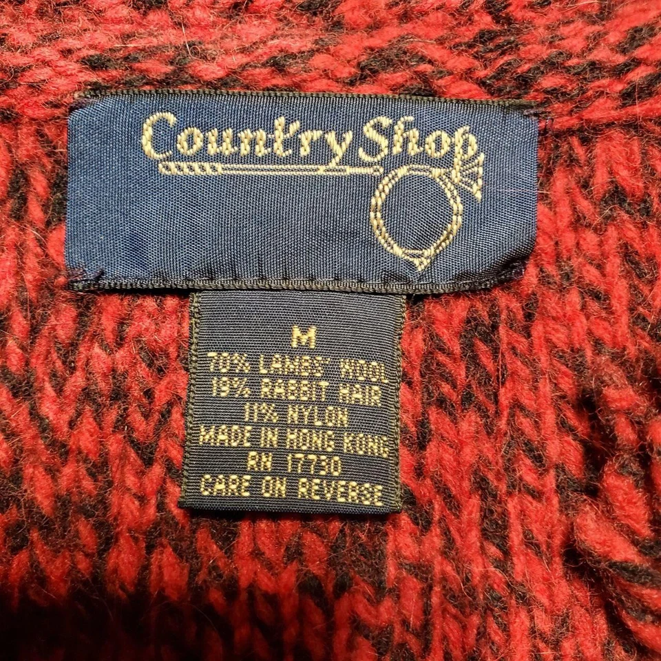 VTG Country Shop Sweater Womens Medium Red Black Boucle Rabbit Hair Wool 90s - Image 3 of 4