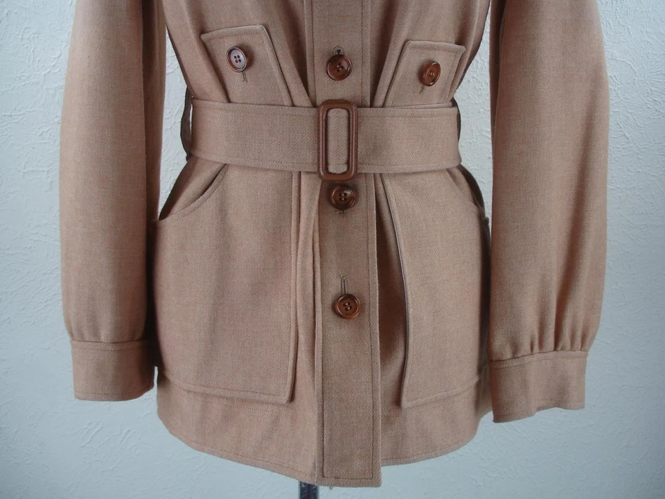 Mujer De Colección Años 60 Courreges París Francia Tostado 3 Piezas Traje Chaqueta Falda Pantalones Lana Foto 4 de 4