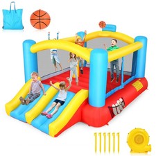 Inflatable Bounce House Jumping Castle with 470W Blower Double Slide for Kids