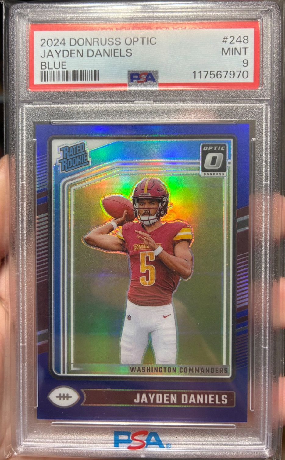 2024 Panini Donruss Optic - Rated Rookie Jayden Daniels #248 Blue /199 PSA 9
