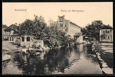 Ansichtskarte C. Budejovice, Partie na mlýnské ´stoce 
