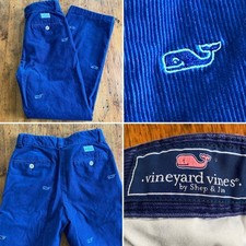 Vineyard Vines Blue Embroidered Whale Cord Pant Kids Youth size 14 EUC
