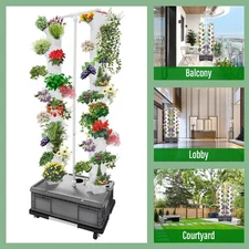 New Double Vertical Hydroponic System Tower Garden Aeroponics Grow Kit 56 Pots--