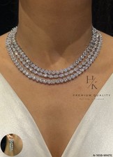Emerald Silver Triple Layer American Diamond Necklace Set with Earrings