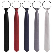 5 Pack Men's Adjustable Zipper Ties - Solid Color Slim Neckties for Events