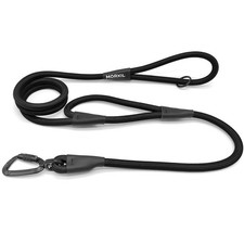 Rope Dog Leash Two Handles 6 Foot Heavy Duty Auto Locking Carabiner Black