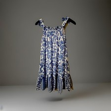 JONA MICHELLE Dress Girls 10 Blue White Floral Ruffle Strap Tiered Sundress