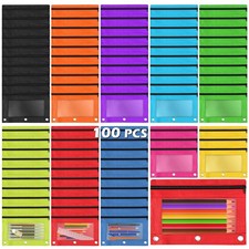Pencil Pouch for 3 Ring Binder, 100 Piece Bulk 3 Holes Zipper Pencil Pouches ...