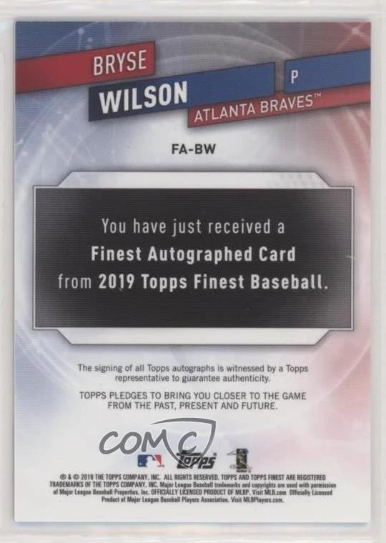 2019 Topps Finest Auto Gold Refractor /50 Bryse Wilson #FA-BW Rookie Auto RC - Image 2 of 2