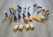 Vtg Plastic Farm Animals Figures Toy Lot Of 23 Cows Horses Farmers Feed Sacks