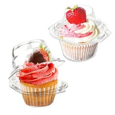 100 PCS Plastic Individual Cupcake Boxes Single Carrier Airtight Dome Lid