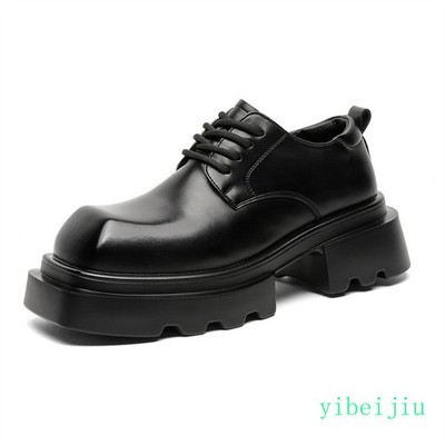 Men's Dress Leather Business Shoes Lace Up Platform Thick Sole Banquet Ball Gown