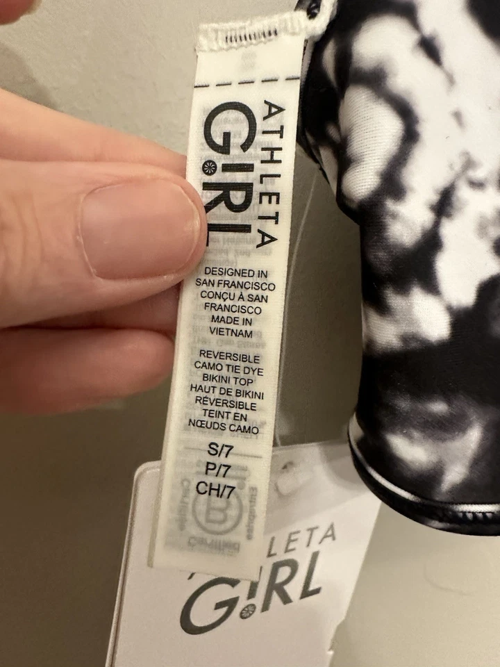 Athleta Girl Reversible Camo Bikini Top Black/White Size 7 - Image 2 of 4