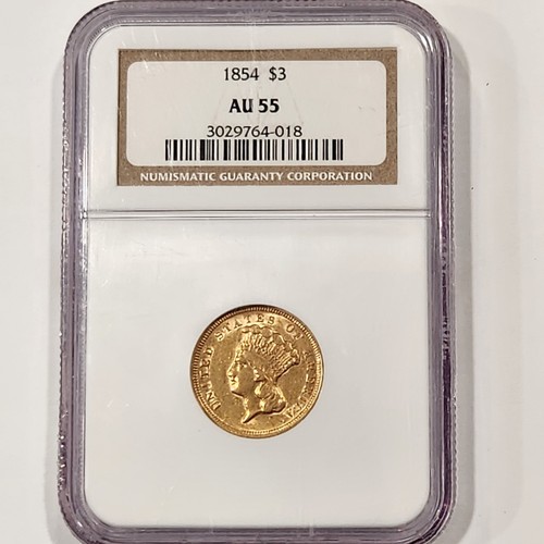 1854 $3 Princess Gold - NGC AU55