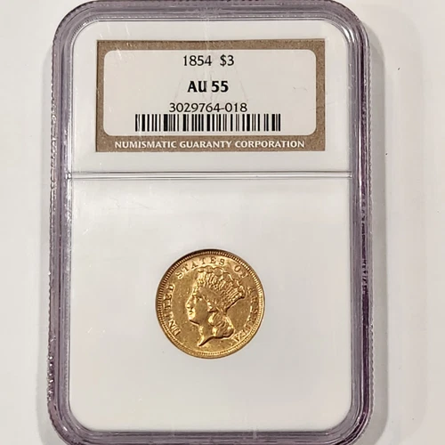 1854 $3 Princess Gold - NGC AU55