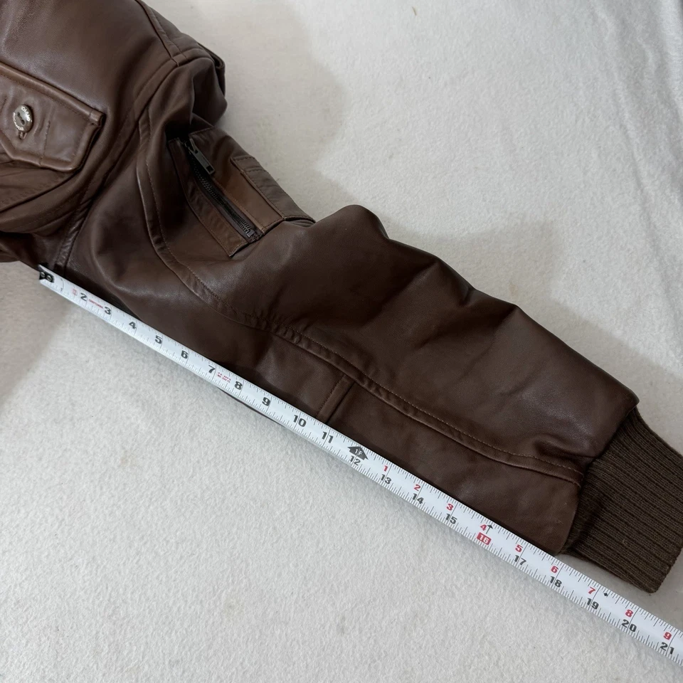 Rocawear Leather Bomber Jacket Mens XL Brown Full Zip Button Quilt Lined Coat - Image 4 of 4