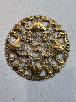 VINTAGE FILIGREE RAW BRASS STAMPING FROM FAMOUS MAKER FOR JEWELRY/CRAFT/DECOR