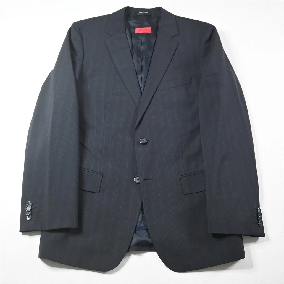 Hugo Boss 38R 32x30 Negro Rayas Lana Asombro/Casco Hombres Chaqueta Pantalones Traje Foto 2 de 4