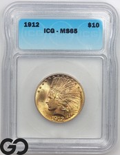 1912 Gold Eagle, $10 Gold Indian ICG MS 65 ** Gorgeous Lustrous Blazer!