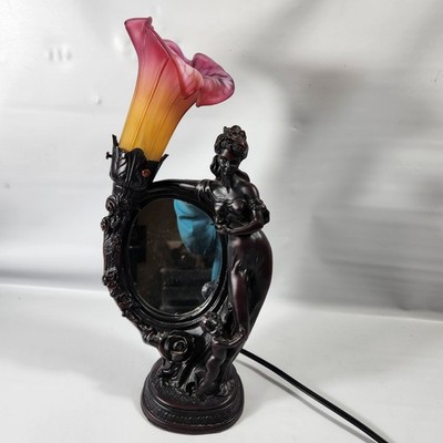 Art Nouveau Mirror Lamp Tiffany Style Tulip Shade Mirror Lamp Woman with Child
