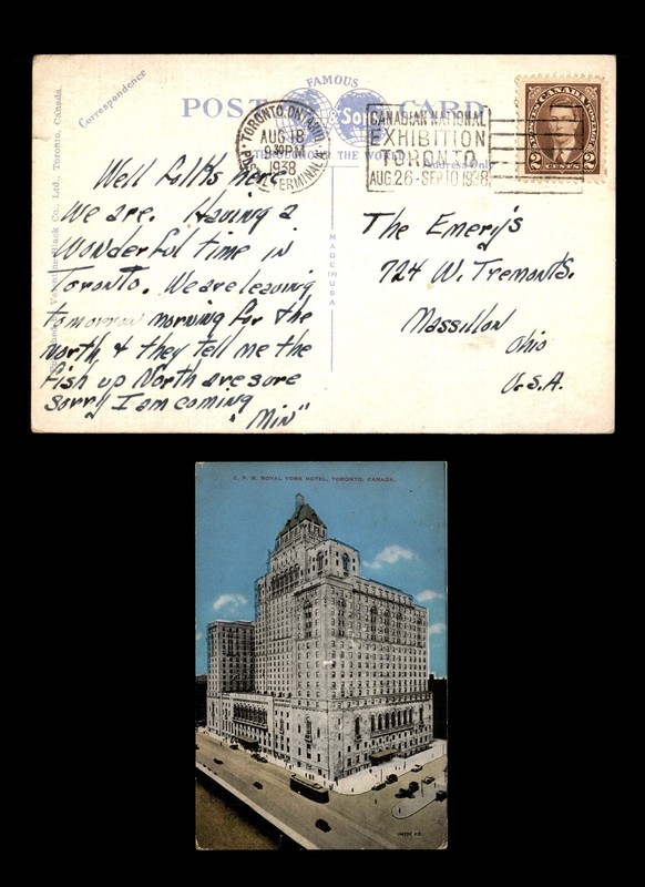 Mayfairstamps Canada 1938 Toronto to Massillon OH CPR Royal York Postcard cca_04