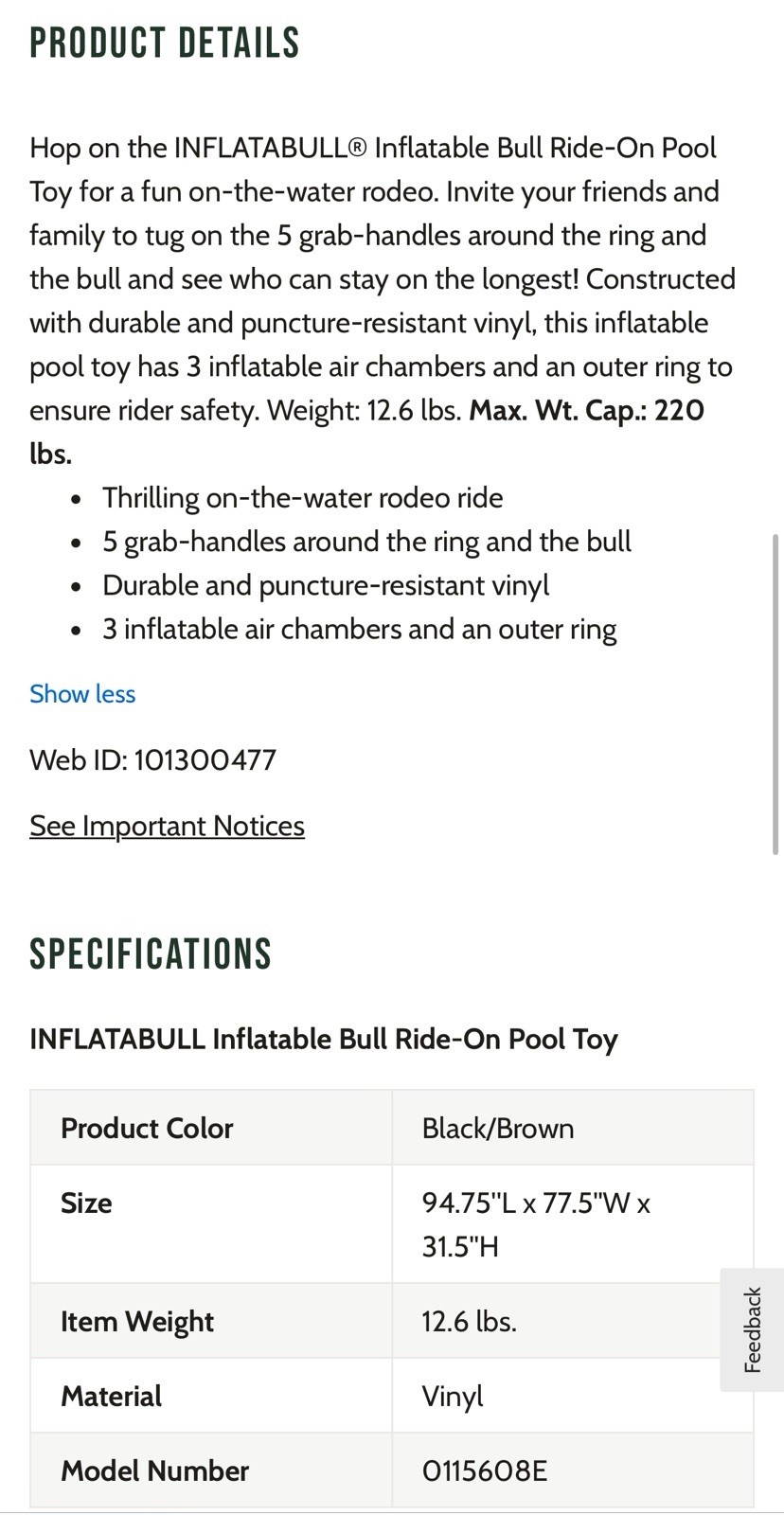 Inflatable Bull Pool Toy Adult Play Large Bull Ride Party MSRP 110