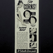Dr Scholls 1947 Zino Pads Corns Callouses Bunions Foot Care Vtg Print Ad