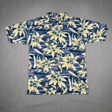 Tommy Bahama Shirt Mens Medium Blue Floral Hawaiian Polo Casual Preppy Cotton