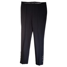 Escada Pants 7 Womens Black Ankle Regular Polyamide Stretch Solid Button Casual