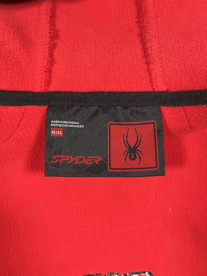 Jaqueta Spyder Masculina XL Vermelha Preta com Capuz Zíper Completo Malha Lã Nylon Sobreposição - Imagem 3 de 4