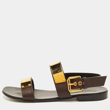 Giuseppe Zanotti Jason Size 41 Dark Brown Leather Slingback Flat Sandals
