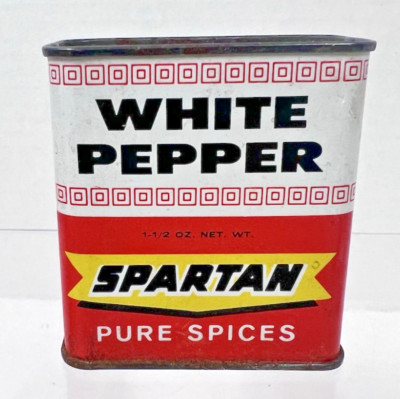 Vintage Spartan White Pepper Spice Tin 1 1/2 oz Good Shape