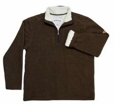 Orvis Men’s Quarter Zip Sherpa Lined Pullover Sweater Brown Sz LT