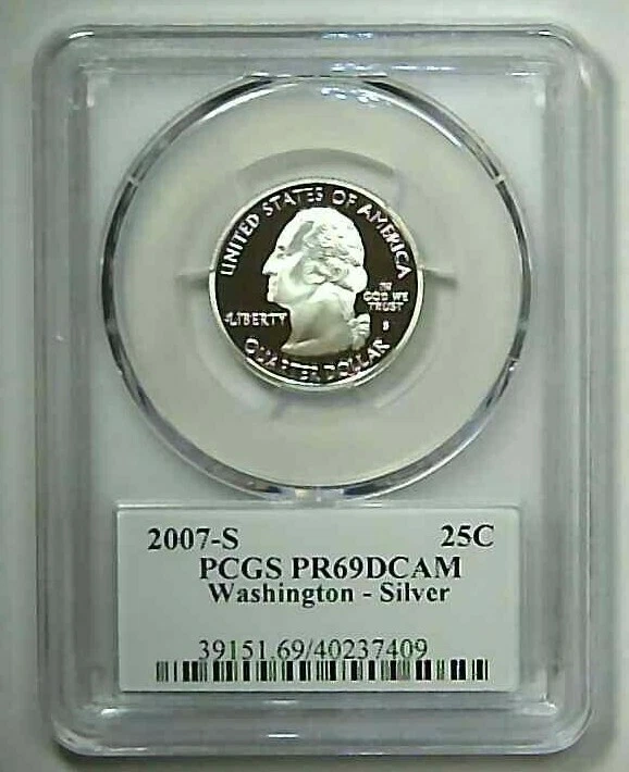 2007-S 25C State Quarter Washington PCGS PR69 DCAM 90% Silver 21llct1223 - Image 2 of 2